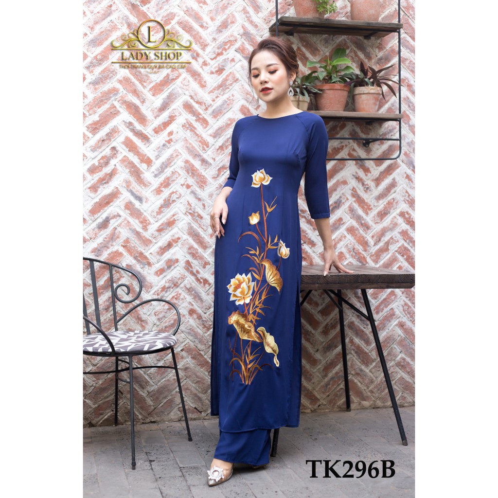 Áo dài trung niên thời trang quý bà cao cấp Ladyshop thêu hoa sen TK296 ...