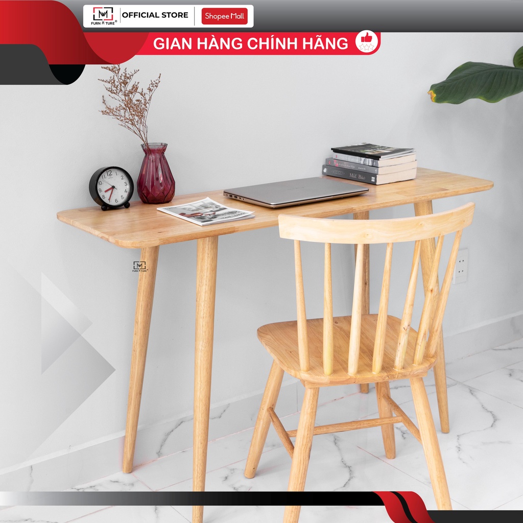 Bàn làm việc gỗ cao su cao cấp xuất khẩu Long Table không vạt thương hiệu MW FURNITURE - Nội thất căn hộ