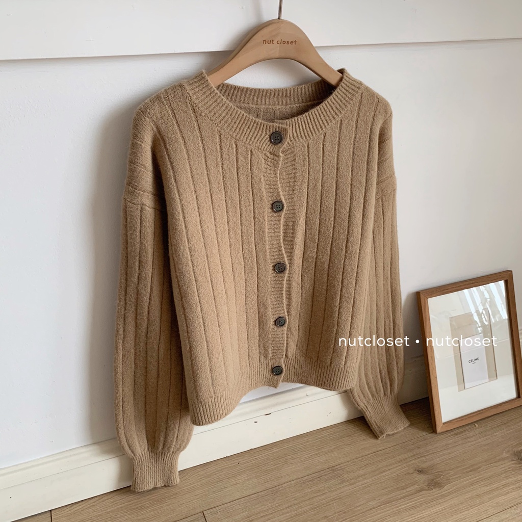 Áo cardigan len vân dọc cúc ghi _ A0299
