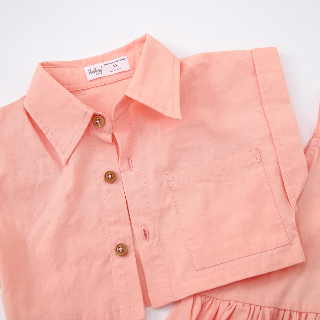 Set đồ bé gái ILABY áo sơ mi kèm váy hai dây chất liệu thô cotton thoáng mát
