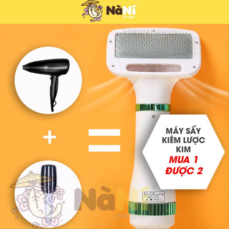 Máy sấy lông chuyên dụng chó mèo, thú cưng, tích hợp lược kim chải lông cho pet - Sấy khô nhanh từ 10p - Nà Ní Pet Shop