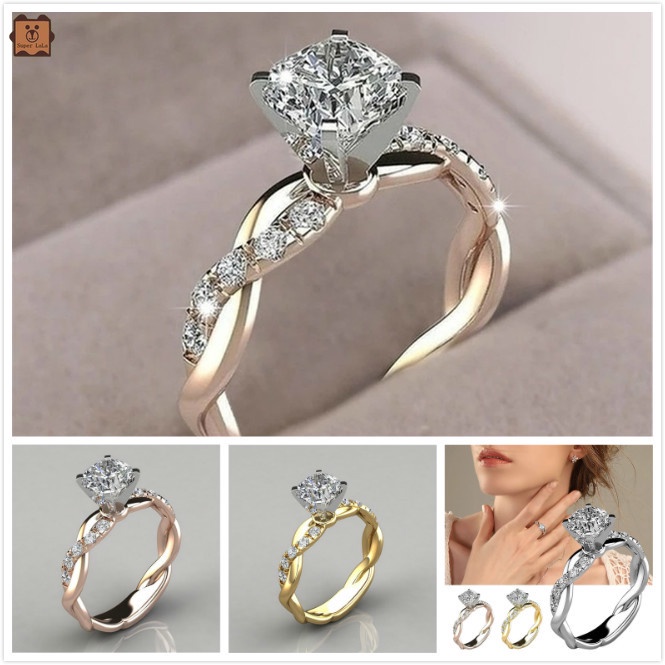 Nhẫn đính đá kim cương giả phong cách công chúa thời trang sang trọng