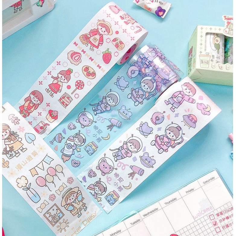 Combo Washi Tape Hộp 2 Cuộn To Dài 5m 🌸ẢNH THẬT🌸 Washi Họa Tiết Đáng Yêu Trang Trí DIY