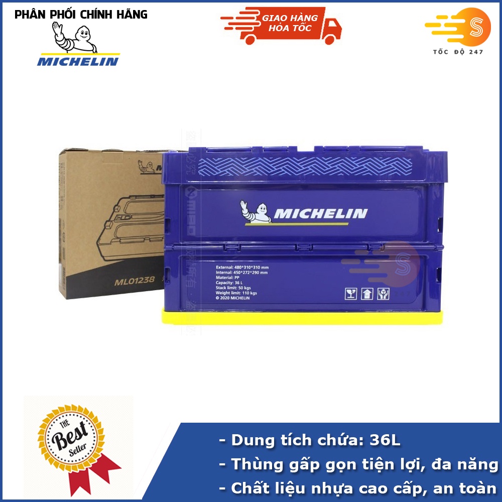 Thùng lưu trữ gấp gọn trên ô tô 36L Michelin ML01238 - Chịu lực cao, tiêu chuẩn Châu Âu, chất liệu cao cấp