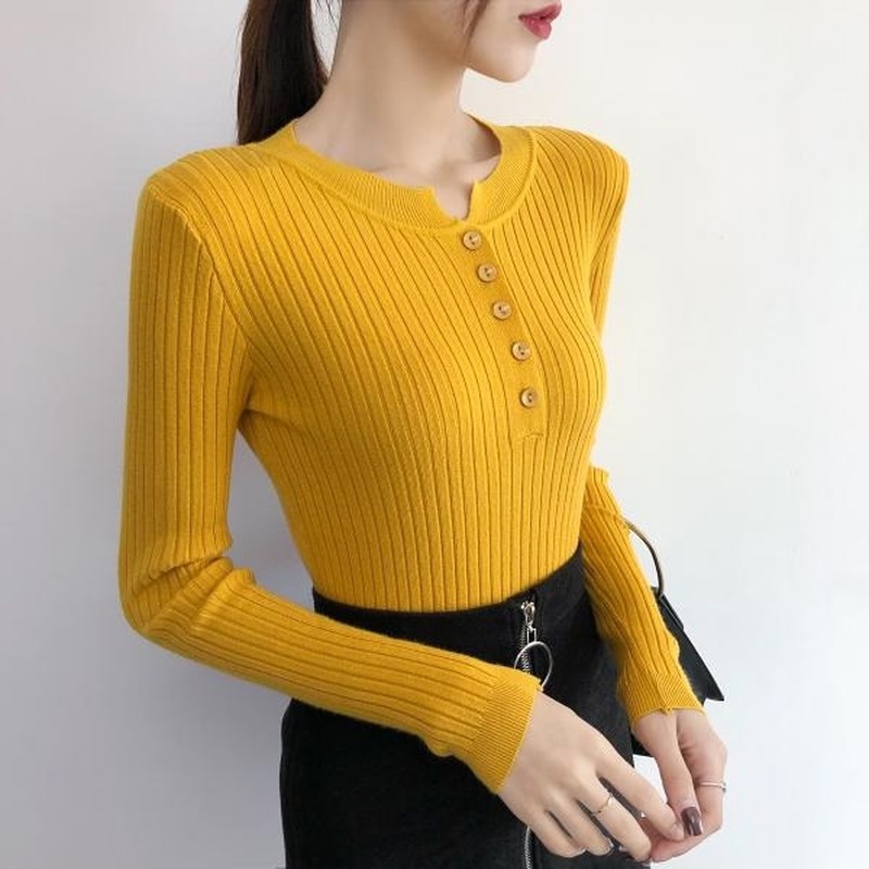 Áo Sweater Dệt Kim Mỏng Cổ Tròn Thấp Phối Nút Thời Trang Thu Đông Hàn Quốc Mới Cho Nữ 210914 | WebRaoVat - webraovat.net.vn