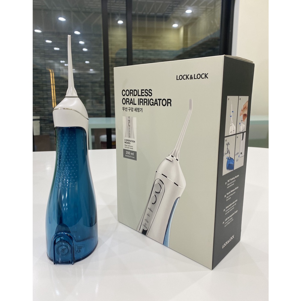 Máy tăm nước không dây LocknLock ENR156BLU Cordless Oral Irrigator 200ml - Màu xanh da trời -hàng chính hãng