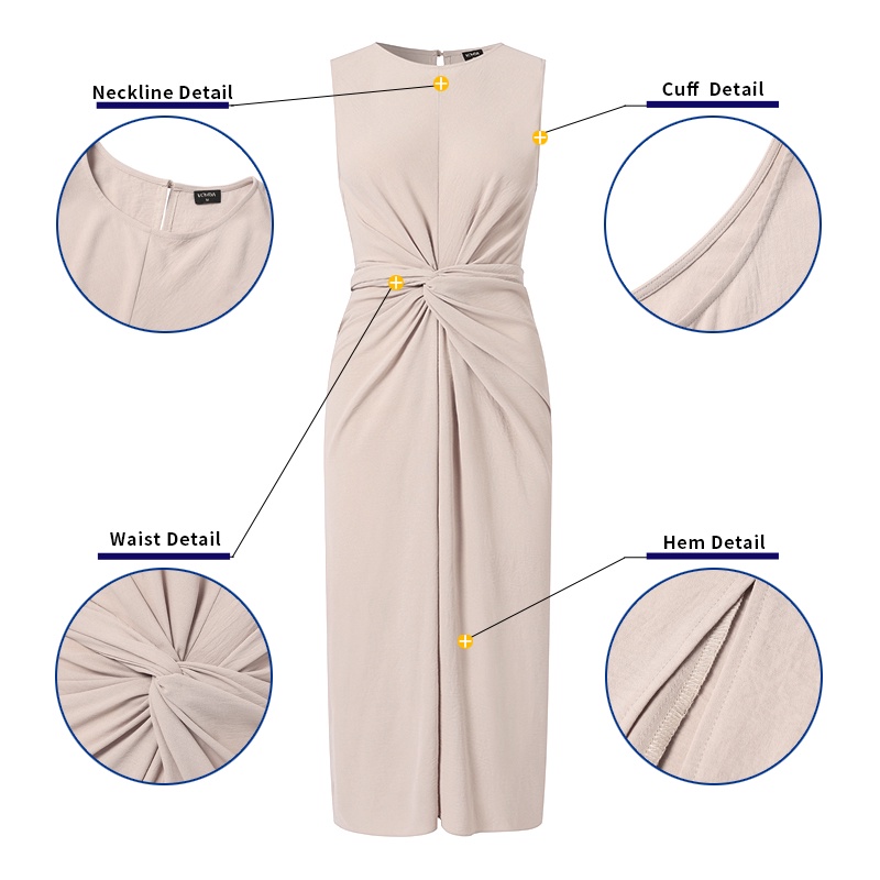 Đầm dài VONDA xếp ly cổ tròn không tay màu trơn thời trang Hàn Quốc dành cho nữ