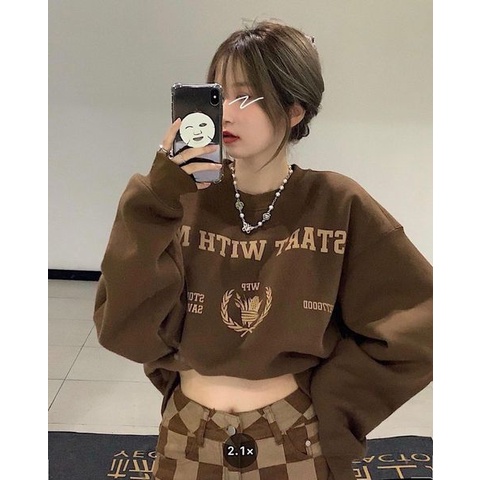 [Có Video + Ảnh Thật] Áo Sweater Nữ Họa Tiết Nâu Siêu Cá Tính Phong Cách Năng Động Chất Nỉ Dày Ấm - Chuu House - CH0209