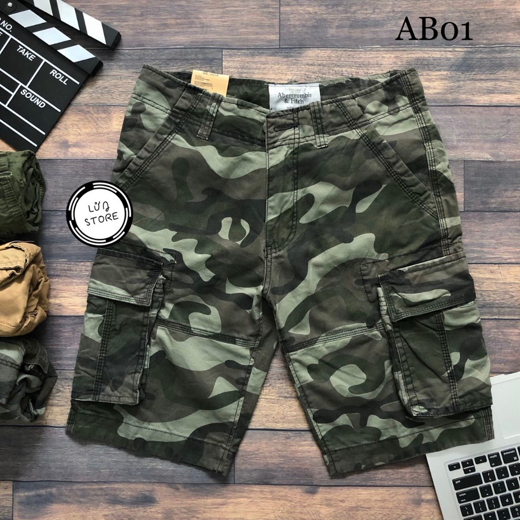 Quần short kaki túi hộp hoạ tiết rằn ri lính - AB01