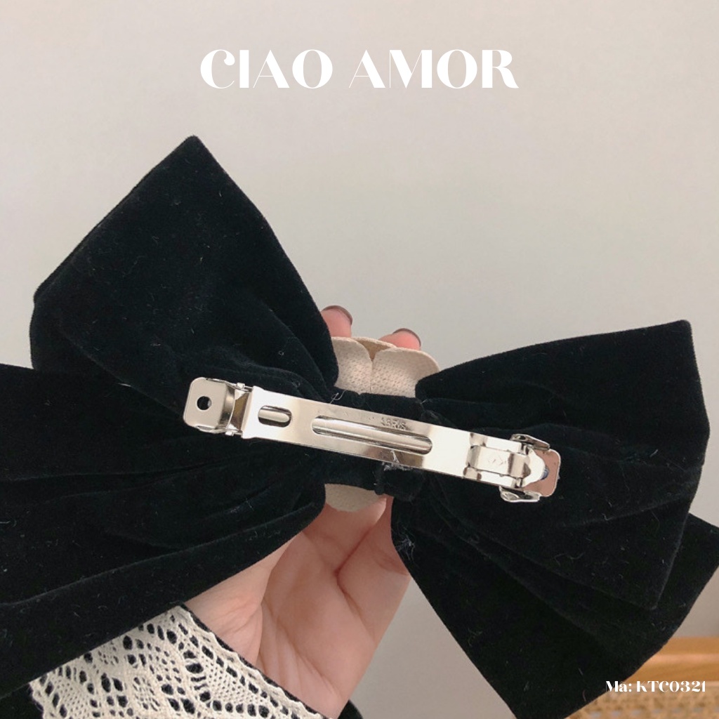 Kẹp tóc nữ, Kẹp tóc nơ to bản da lộn đính hoa CN hottrend sang trọng Phụ kiện tóc Trang sức Ciao Amor - KTC0321