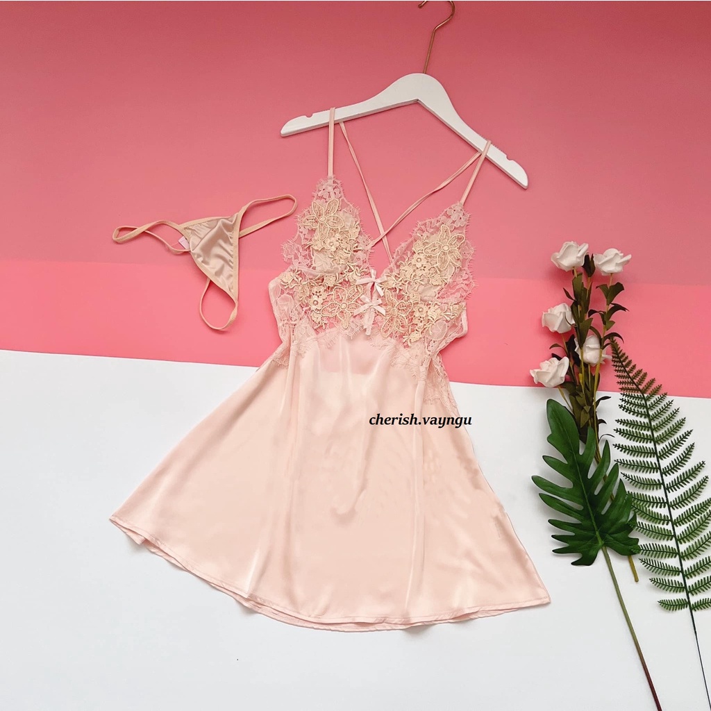 (M.71) Váy ngủ sexy cao cấp có mút ngực Đầm mặc nhà gợi cảm quyến rũ