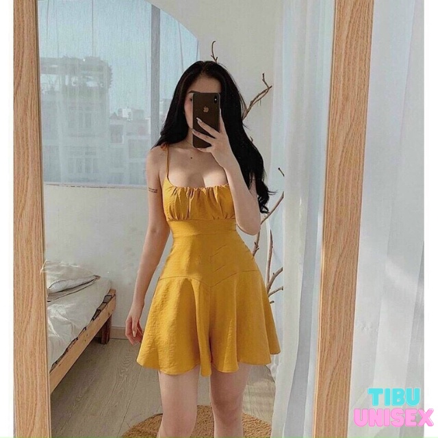 Đầm Xòe Hai Dây Xếp Ly Sexy phù hợp Đi Biển TIBU