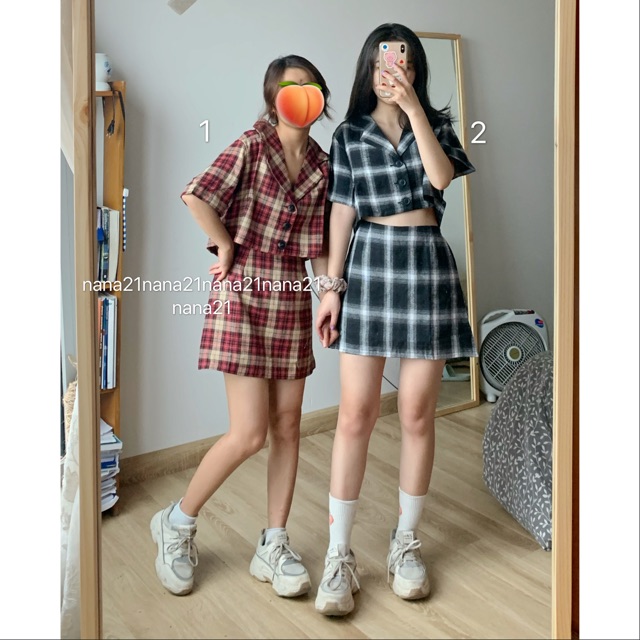 Set áo váy kẻ (nhiều màu)