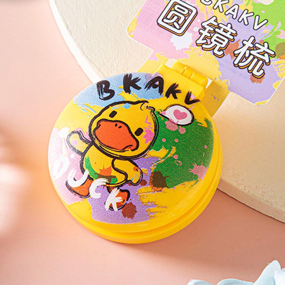 Lược Chải Tóc Mát Xa Da Đầu Bằng Nhựa Có Thể Gấp Gọn Kèm Gương Tròn Nhỏ Họa Tiết Hoạt Hình Dễ Thương