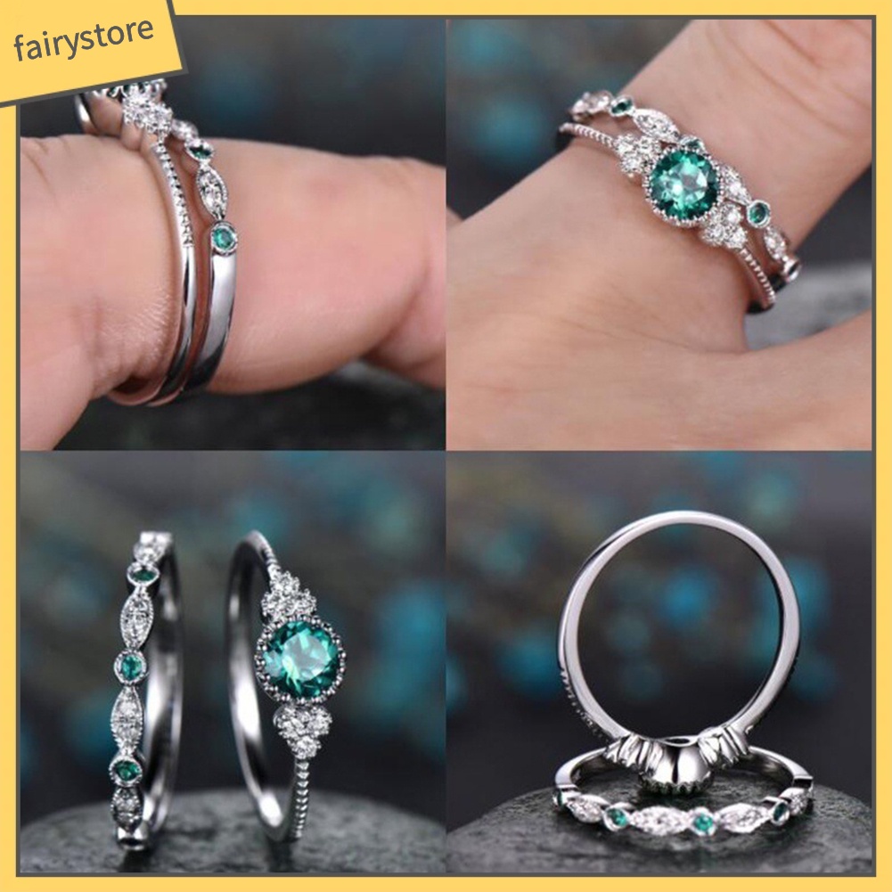 Bộ 2 Nhẫn Hợp Kim Đính Đá Kiểu Dáng Sang Trọng