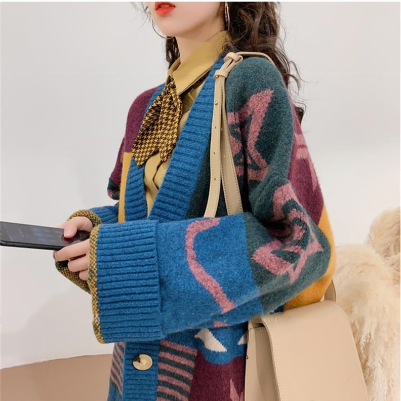 Áo Khoác Cardigan Dệt Kim Tay Dài Dáng Rộng Phong Cách Thời Trang Hàn Quốc