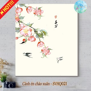 Tranh sơn dầu số hóa có khung CÁNH ÉN CHÀO XUÂN SVHQ021 ( Tranh trang trí tường phòng trong nhà, con chim én tết xuân )