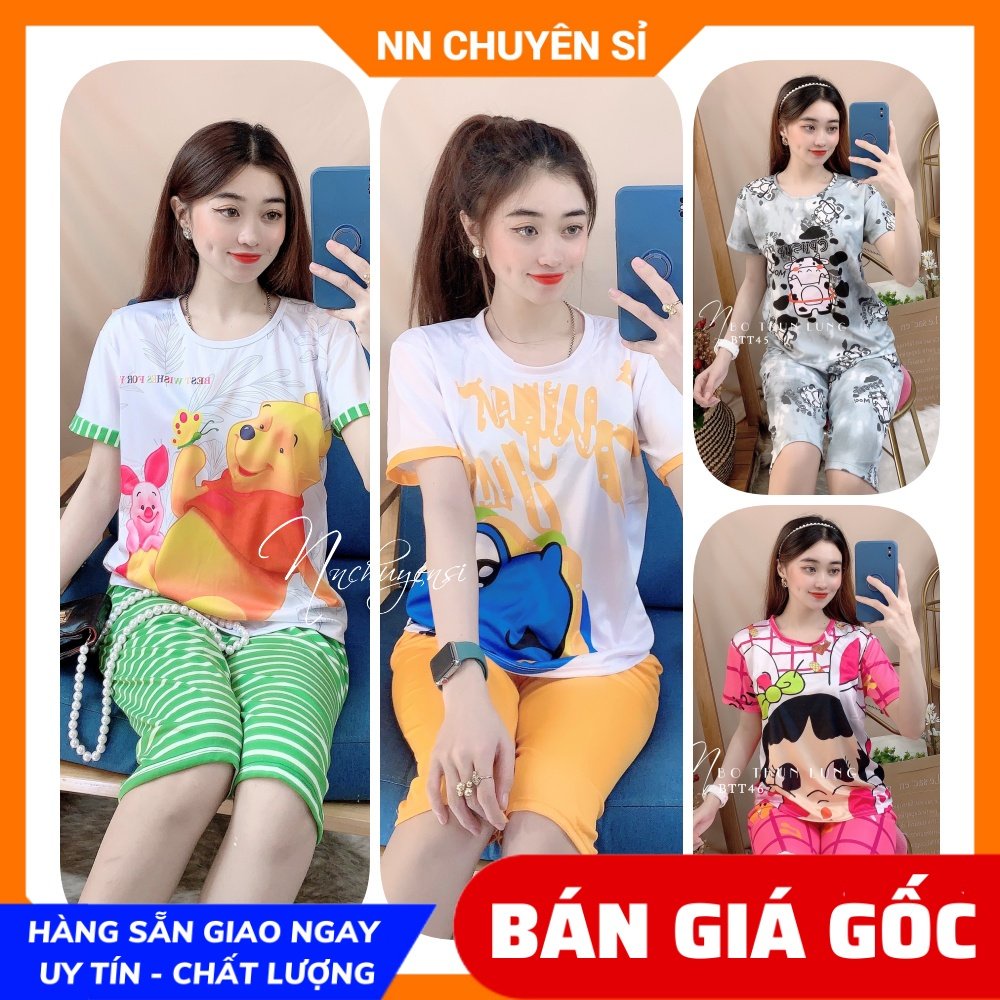 Đồ bộ nữ  mặc nhà Thun lửng phom rộng Vải mềm mịn mát in bò sữa in họa tiết  dễ thương BTT