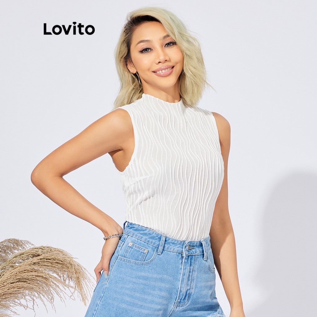 Lovito Cổ Áo Trơn ThườNg Có Cổ Áo VảI Có KếT CấU Áo Tăng Trên L22Ed003 (TrắNg TắT)