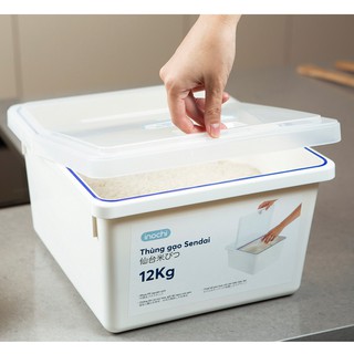 Thùng gạo 12kg Chính hãng Sendai Inochi Nhật Bản nhựa nguyên sinh, kháng khuẩn (Ag+) an toàn sức khỏe