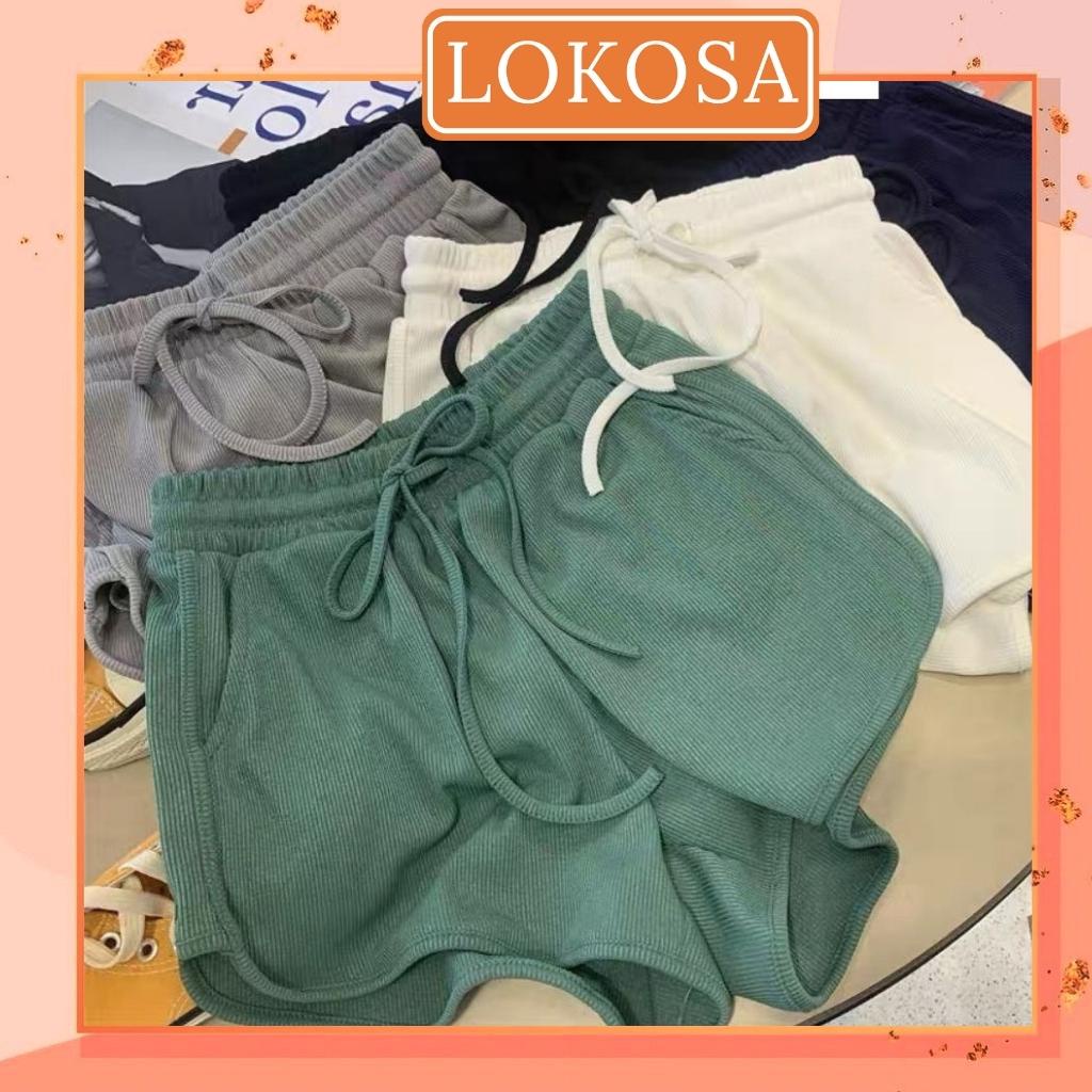 Quần Short Thun Nữ LOKOSA Quần Đùi Ống Rộng Cạp Chun Phong Cách Ulzzang Unisex Trắng Đen QD001