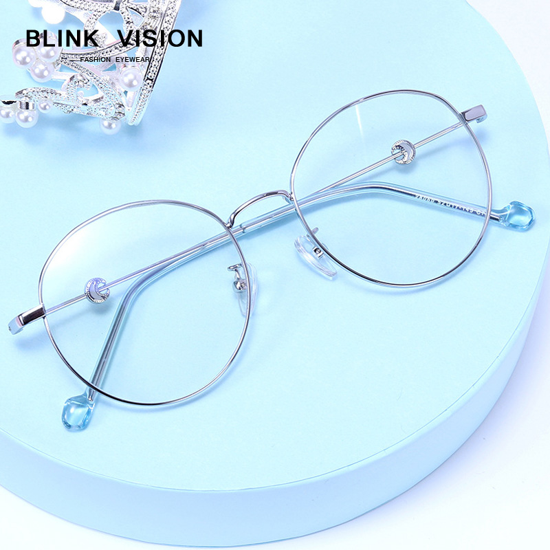 0 ~ -6.00 Mặt Trăng Cổ Điển Tròn Kim Loại Kính Cận Thị Cho Nữ Cổ Điển Chống Ánh Sáng Xanh Da Trời Sinh Viên Cận Thị Kính Mắt Chống Bức Xạ Có Thể Thêm Ống Kính Quang Quang Tùy Chỉnh