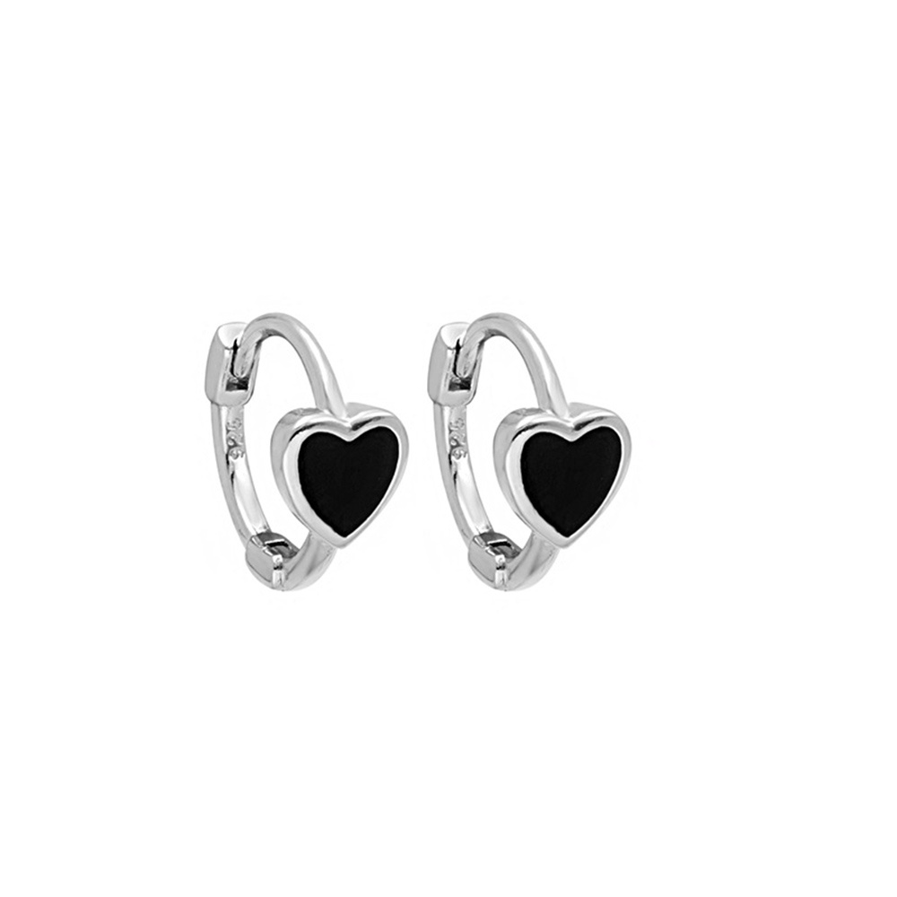 Khuyên tai hình trái tim tráng men màu đen dễ thương cho nữ