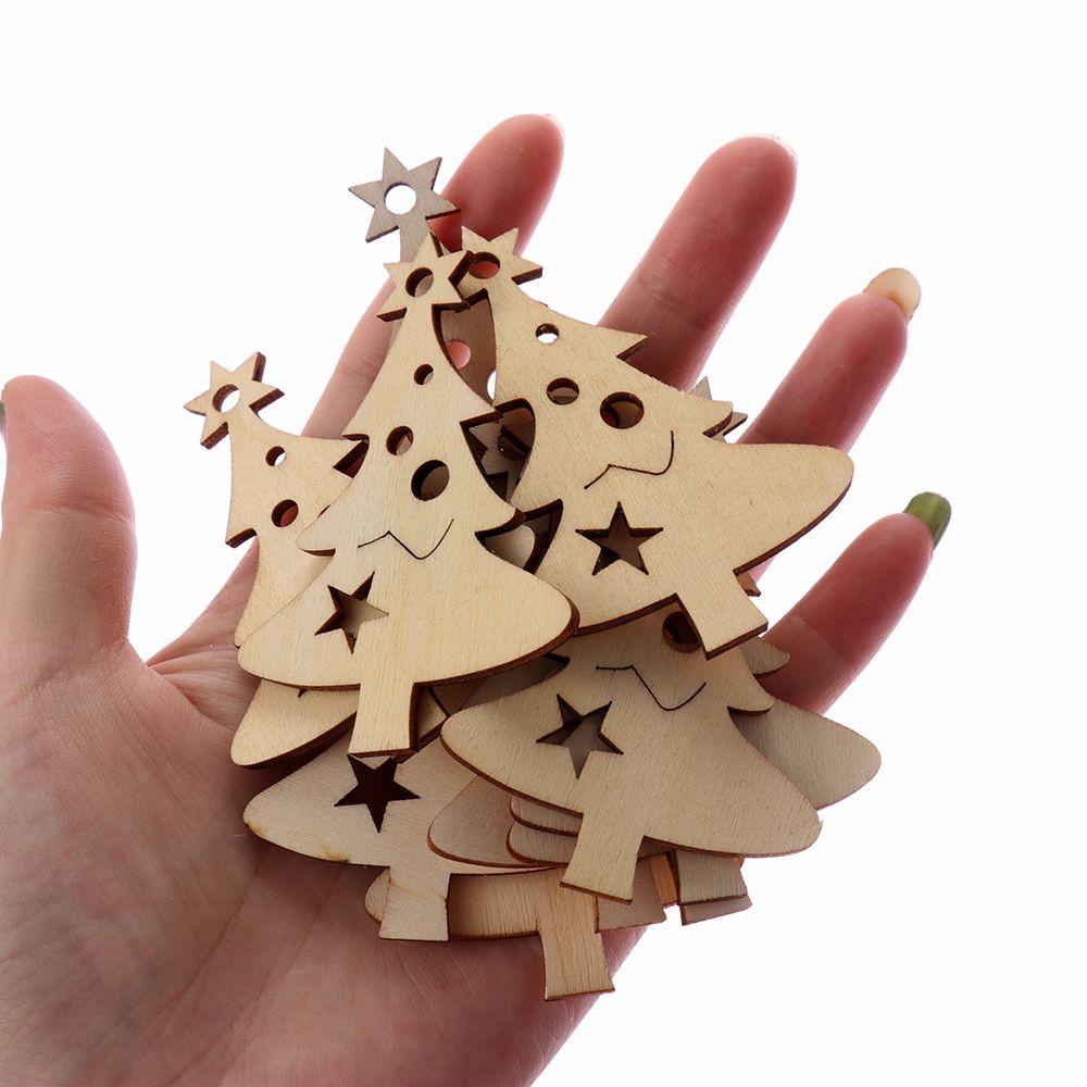 Set 10 Miếng Gỗ Màu Sắc Tự Nhiên Cắt Laser Trang Trí Cây Thông Noel DIY
