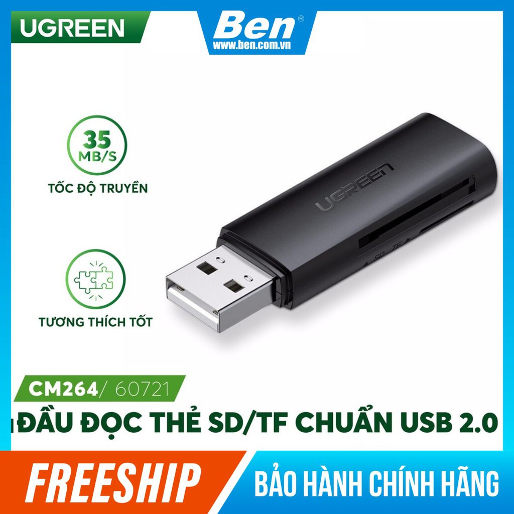 Đầu đọc thẻ SD/TF chuẩn USB 2.0 UGREEN CM264 60721