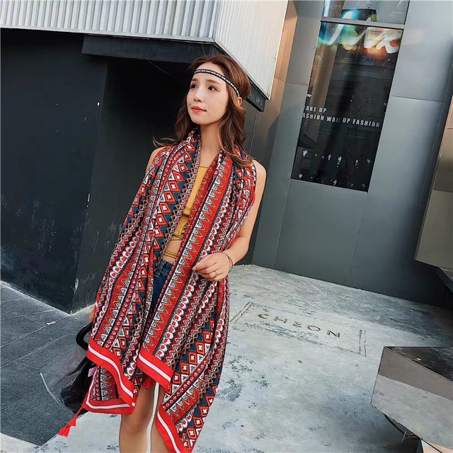 Khăn choàng du lịch biển khăn choàng boho in hoạ tiết thổ cẩm