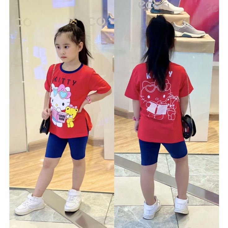 Bộ thun cotton quần ngố cho bé gái