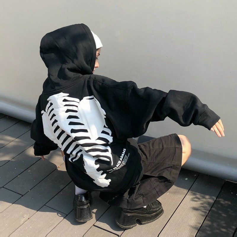 (HCM) ÁO KHOÁC NỈ HODDIES FORM RỘNG PHONG CÁCH HÀN QUỐC - UNISEX HỌA TIẾT XƯƠNG ĐỘC ĐÁO CHO CÁC BẠN TRẺ KOKO MI FASHION