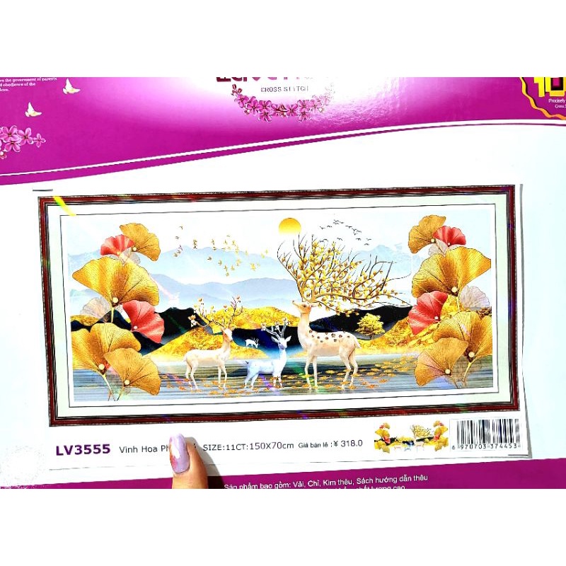 TRANH ĐÍNH ĐÁ, TRANH THÊU VINH HOA PHÚ QUÝ LV3555, LV3554