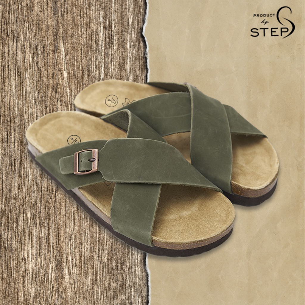 Dép đế trấu Unisex Da Quai chéo khóa