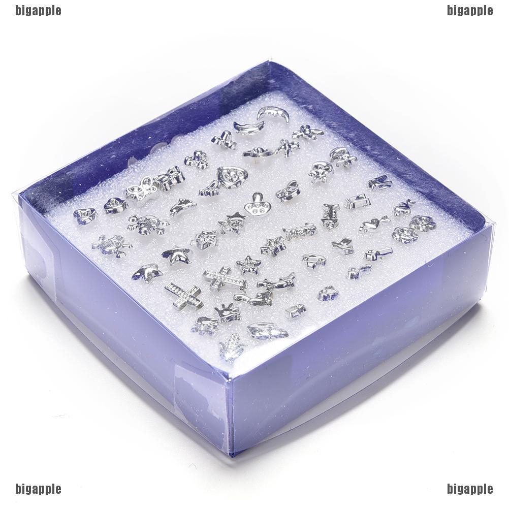 Set 24 đôi khuyên tai dạng xỏ mạ bạc hình dạng khác nhau thời trang dành cho nữ