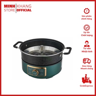 Nồi Lẩu Điện Thang Máy Đa Năng AUX 5L Xanh Tròn, Khay Lẩu Chuyển Động Lên Xuống Tiện Lợi (Tặng Kèm Kẹp Gắp Thịt Inox)
