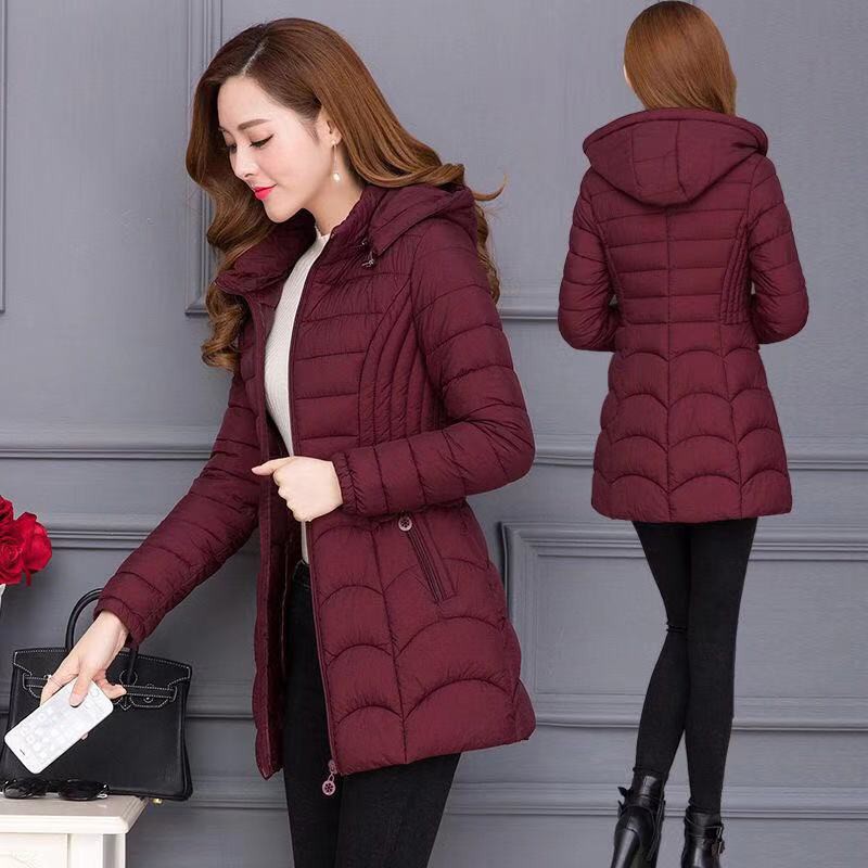 Áo Khoác Phao Có Mũ Dáng Ôm Vải cotton Màu Trơn Thời Trang Thu Đông Hàn Quốc Cỡ Lớn xl-6xl Cho Nữ