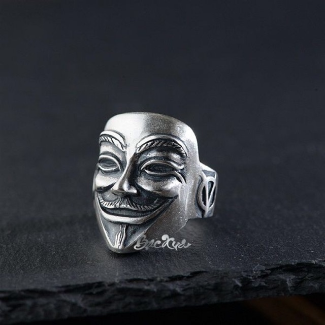 Nhẫn Nam bạc nguyên chất hình Hacker Anonymos