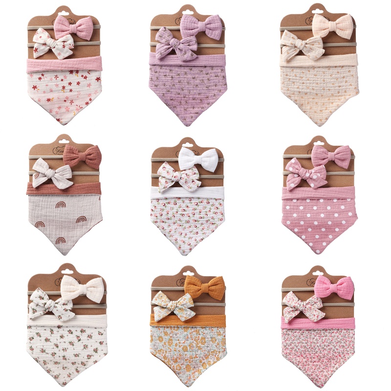 Set 3 Yếm Ăn Cotton Hình Tam Giác Có Nút Điều Chỉnh Được Dành Cho Bé