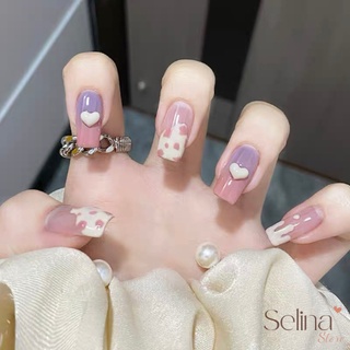 Móng tay giả họa tiết cute charm trái tim, set 24 móng kèm keo