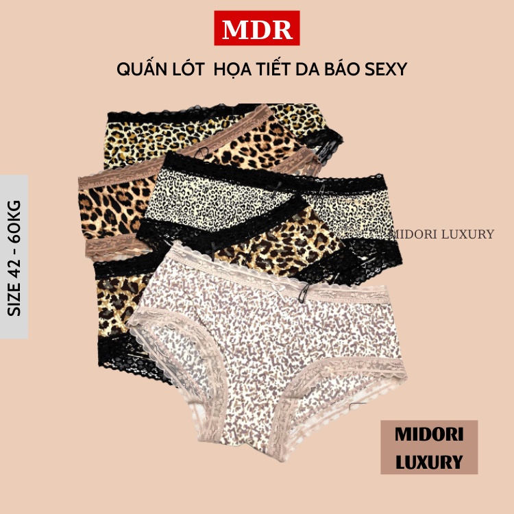 Quần lót nữ thun lạnh phối ren, quần chíp họa tiết da sexy báo co giãn tốt đáy lót kháng khuẩn MDR