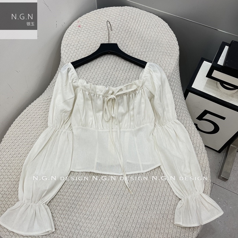 Áo Dài Tay Cổ Vuông Be Xinh