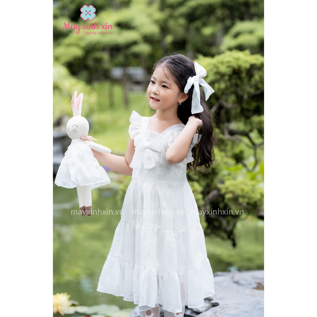 Váy hè bé gái - Váy thiết kế cho bé - Đầm hè thiết kế cho bé gái - Váy May xinh xịn Swan màu trắng phối