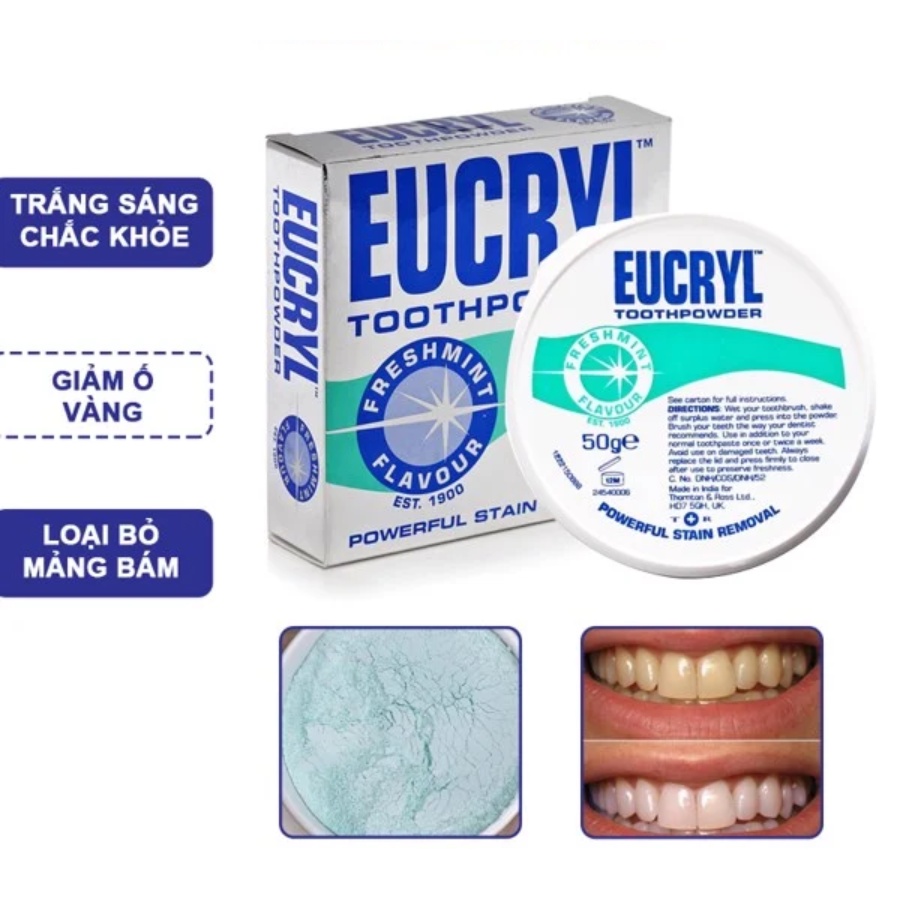 Bột bạc hà giúp sạch miệng trắng răng, hơi thở thơm mát Eucryl Toothpower 50g - Hakushi