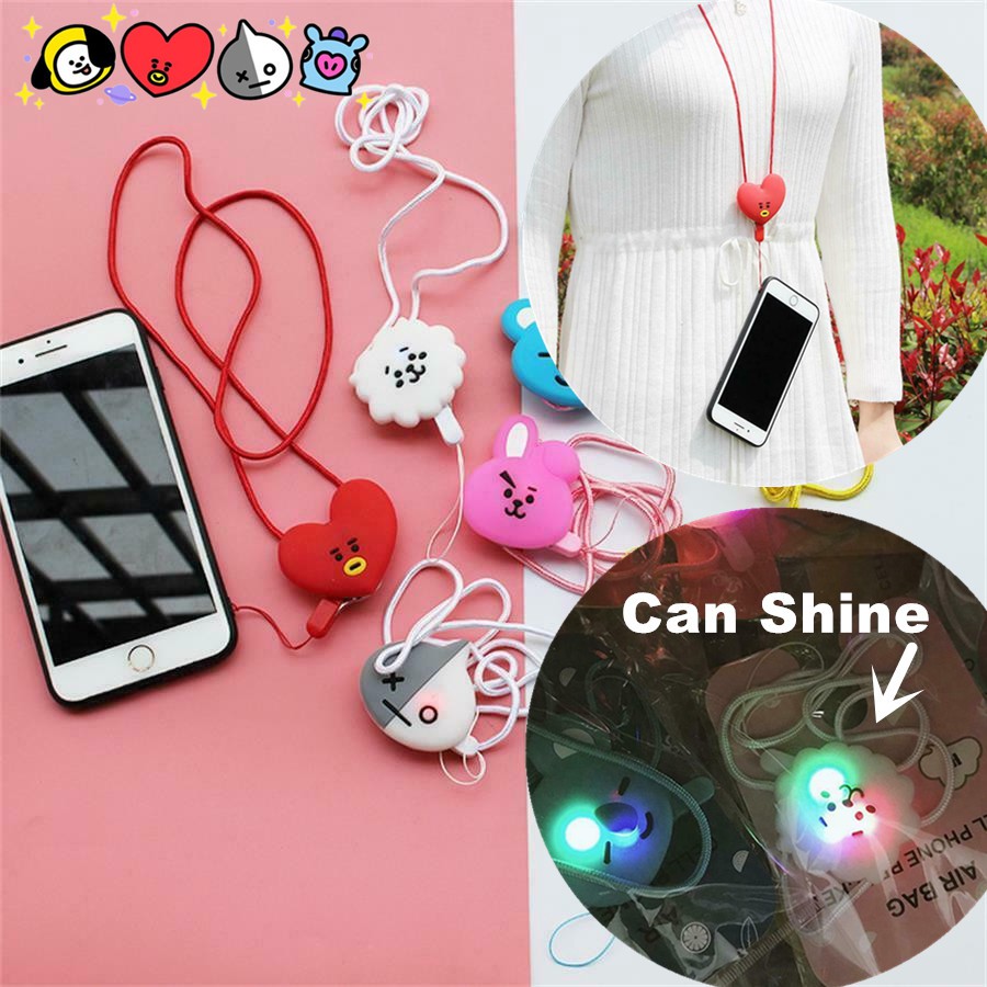 Kpop BTS BT21 Phim Hoạt Hình Dễ Thương Điện Thoại đeo Cổ Thời Trang Đèn Flash Dây Buộc Chủ Huy Hiệu Thẻ