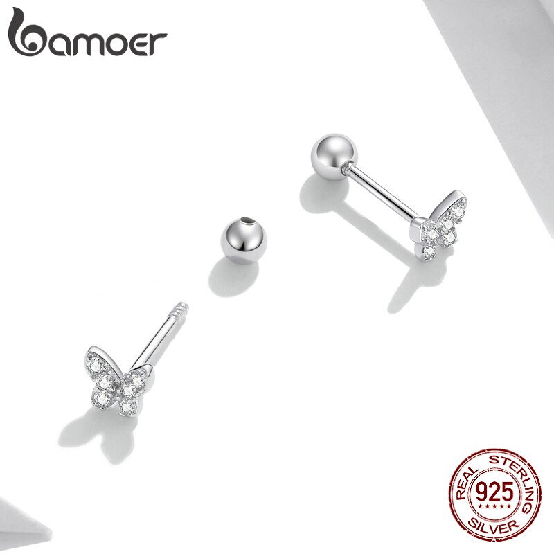 Khuyên tai Bamoer SCE1116 bạc 925 hình bướm dát đá zircon dành cho nữ