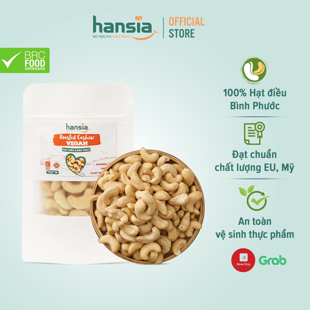 Hạt Điều Rang Chay Organic HANSIA Vị Tự Nhiên, Thơm Ngậy Hàm Lượng Dinh Dưỡng Cao Phù Hợp Cho Nhiều Lứa Tuổi Túi Zip 22g