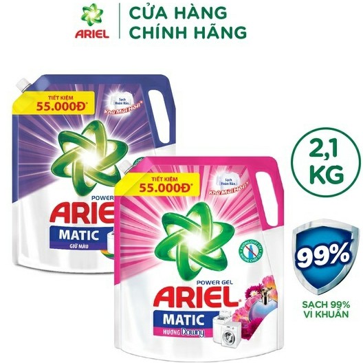 TÚI NƯỚC GIẶT ARIEL MATIC 2,1KG-HƯƠNG DOWNY/GIỮ MÀU