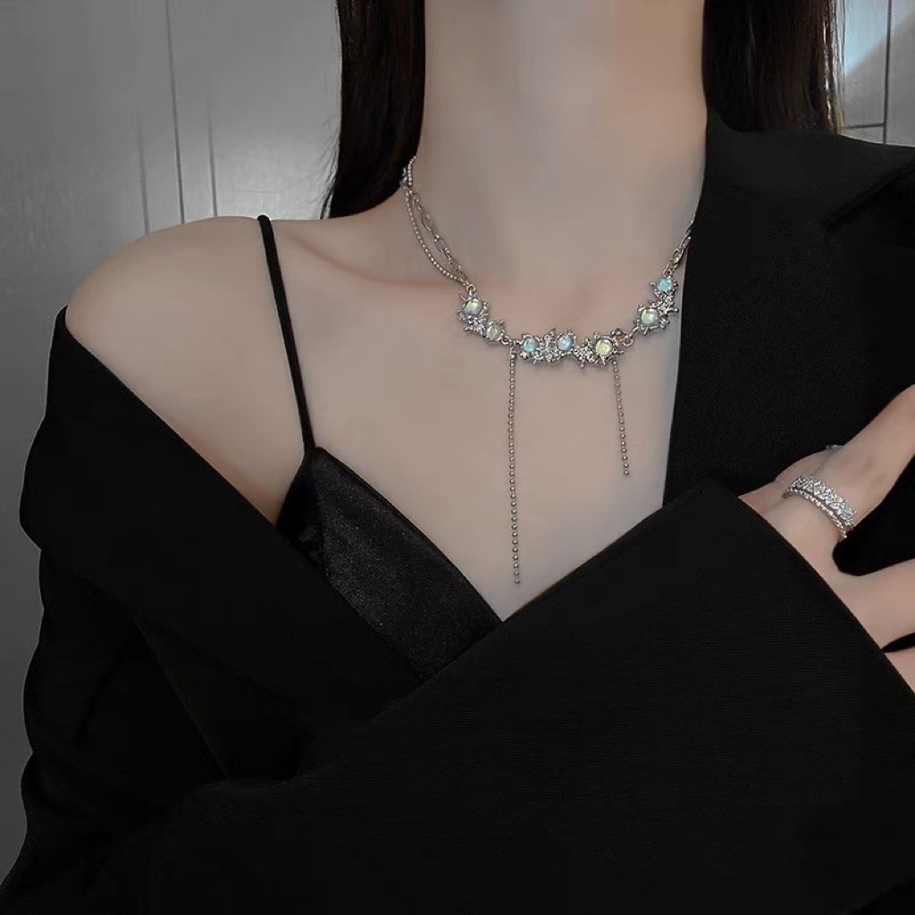 Dây chuyền kiểu hình học đính đá mặt trăng sang trọng thời trang 19A1631