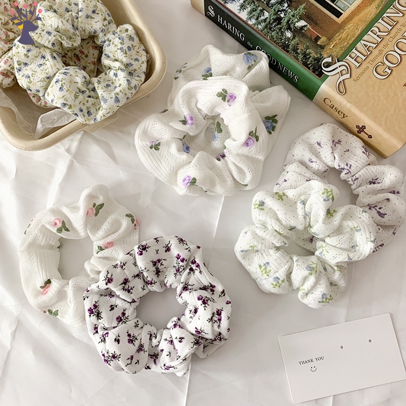 Dây Buộc Tóc Bằng Vải Cotton Mềm Cỡ Lớn In Họa Tiết Hoa Đơn Giản
